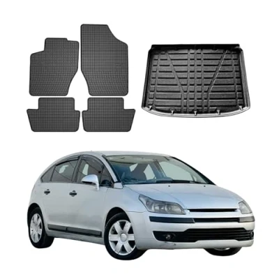 Abbildung von OMAC Fußmatten &amp; Kofferraumwanne Set kompatibel mit Citroen C4 Schrägheck 2004 2010 Gummi 5X
