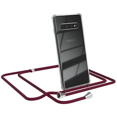 Abbildung von EAZY CASE Handykette kompatibel mit Samsung Galaxy S10 Handyhülle Umhängeband, Handykordel Schutzhülle, Silikonhülle, Hülle Band, Stylische Kette für Smartphone, Burgunder Rot