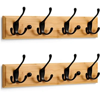 Abbildung von LARHN Garderobenhaken Holz (2 Stück) Garderobenleiste mit 4 Haken in Schwarz 42 cm Kleiderhaken Wand Wandgarderobe für Flure, Garderoben, Schlafzimmer und Badezimmer