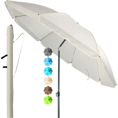 Abbildung von 4smile Sonnenschirm Strand SunnyJoy, Beige UPF 50+ Strandschirm Ø 180 cm, sicherer Sonnenschutz Strand, windfest stabil mit Schutzhülle