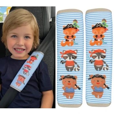 Abbildung von HECKBO 2x Auto Gurtschutz mit Piraten Tiere Motiv Sicherheitsgurt Polster für Kinder und Babys Ideal jeden Gurt Autositzerhöhungen Fahrradanhänger Flugzeug
