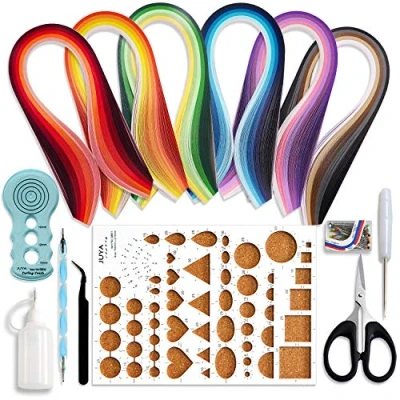 Abbildung von JUYA Papier Quilling Kits mit 30 Farben 600 Strips und 8 Werkzeuge Blau Werkzeuge, Papierbreite 3mm
