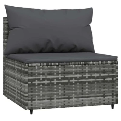 Abbildung von vidaXL Gartenlounge Set Garten Mittelsofa mit Kissen Grau Poly Rattan, (1 tlg)