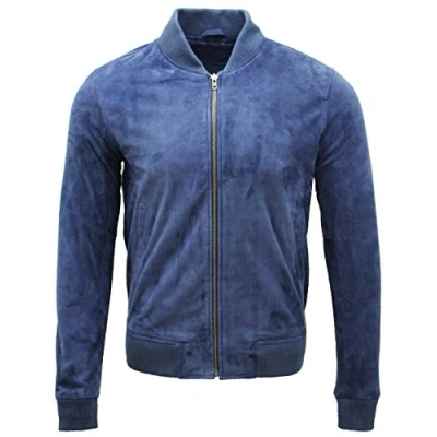 Abbildung von Infinity Leather Unendlichkeit Männer Varsity Blau Leder Wildleder Bomberjacke XL