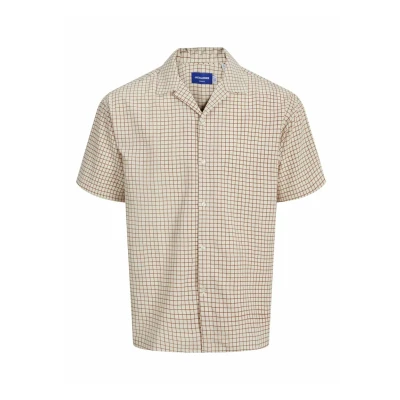 Abbildung von JACK &amp; JONES Herren Jorjeff Jacquard Shirt Ss Styd24 Kurzarmhemd, Moonbeam/Checks:Checks, M