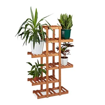 Abbildung von relaxdays Blumenständer Blumenregal aus Holz, Honigbraun