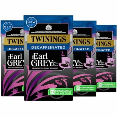 Abbildung von Earl Grey Decaffeinated Entkoffeinierter koffeinfreier englischer Schwarztee schwarzer Tee aus England mit Bergamotte und Zitronenaroma 4X 40 Teebeutel importiert von Shestore24