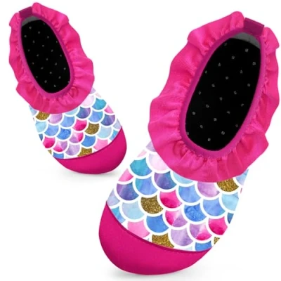 Abbildung von Badeschuhe Kinder Schwimmschuhe Wasserschuhe Schnell Trocknend Strandschuhe Aquaschuhe für Mädchen Baby Beach Pool(Rosa Fischschuppe,28/29 EU)