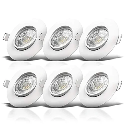 Abbildung von B.K.Licht LED Einbaustrahler 6er SET Einbauspots Ultra flach 30mm schwenkbar 230V weiß BKL1249, fest integriert, Warmweiß, Leuchtmittel 5 Watt 460 Lumen 3.000 Kelvin Warmweiß Ø68 mm Deckenspots