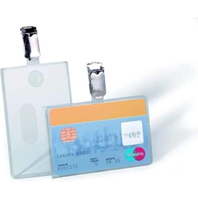 Abbildung von Durable Ausweishülle (mit Clip für 1 Betriebsausweishalter, 54 x 87 mm (Innenmaß)) Packung à 25 Stück, transparent, 811319