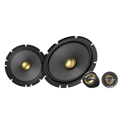 Abbildung von Pioneer TS A1601C 16,5 cm 2 Weg Komponentenlautsprecher Set mit Lautsprechern (je 350 W max, 80 Sinus), kraftvoller Klang, hoher Wirkungsgrad, 48 mm Einbautiefe, 144 Einbauausschnitt, Gitter