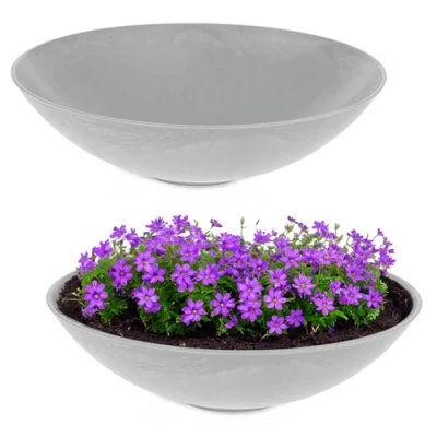 Abbildung von matches21 HOME &amp; HOBBY Große Pflanzschalen 2 STK. für draussen in 45 cm hell grau marmoriert als wetterfeste Blumenschalen Dekoschalen