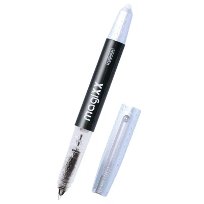 Abbildung von Online magiXX radierbarer Tintenroller Schwarz mit Tintenpatrone I Rollerball 0,7mm Strichstärke inkl. 1x Patrone blau Stift für Schule, Uni und Büro thermosensitive Tinte