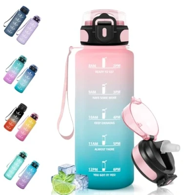 Abbildung von Motswedi Trinkflasche, 1500ml BPA Frei, Trinkflasche mit Strohhalm, Auslaufsicher, Sport, Kohlensäure Geeignet, Wasserflasche für Camping, Yoga, Gym, Schule, Outdoors, Rosa Grün