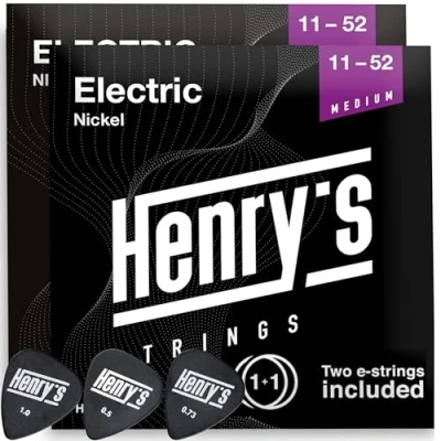 Abbildung von 1+1 Gitarrensaiten E Gitarre Gitarren Saiten Mit Vernickelter Außenseite &amp; Edelstahlkern Extra 2xE1 Saite 3xPlektren Medium für 11 52 Electric Guitar Strings
