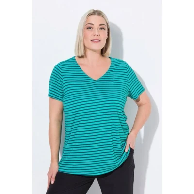 Abbildung von Ulla Popken Striped Antibacterial Short Sleeve Tshirt print, Damen, Größe: 58/60, Turquoise