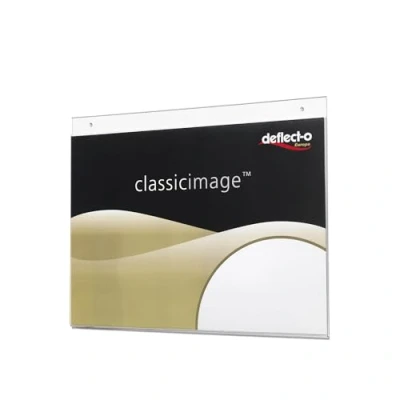 Abbildung von Deflecto Wand Schildhalter vorgebohrt Querformat A4 transparent