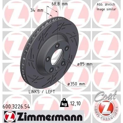 Abbildung von ZIMMERMANN BLACK Z 600.3226.54 Bremsscheibe 350 34 6/5 5 130 innenbelüftet, geschlitzt beschichtet hochgekohlt PORSCHE: Cayenne, VOLKSWAGEN: Touareg I
