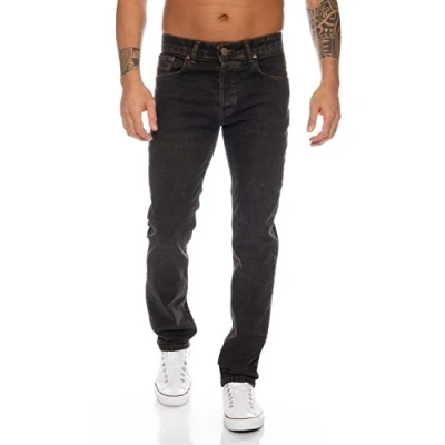 Abbildung von Lorenzo Loren Herren Jeans Hose Denim Used Look Regular Fit [LL326 Schwarz W40 L36]