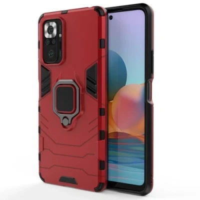 Abbildung von Hülle für Xiaomi Redmi Note 10 Pro/Note Pro Max Drehbar Ringhalter Cover Magnet Bumper Handyhülle Case Stoßfest Doppelschichter Schutzhülle Outdoor Shock Absorption Mit Ring (Rot)