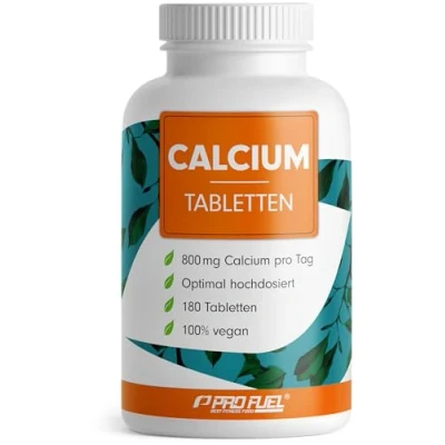 Abbildung von Calcium Tabletten 180x optimal hochdosiert mit 800 mg pro Tag Erhalt normaler Knochen &amp; Zähne laborgeprüft Zertifikat ohne unerwünschte Zusätze 100% vegan Vorrat für 90 Tage