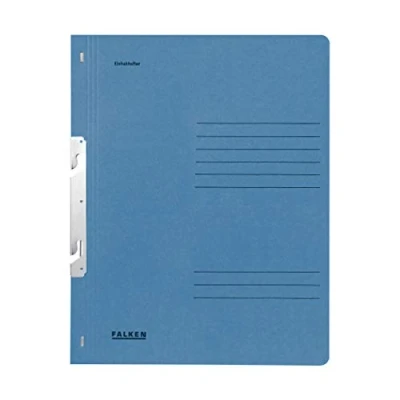 Abbildung von Original Falken 50er Pack Einhakhefter. Made in Germany. Aus Recycling Karton mit ganzem Vorderdeckel und kfm. Heftung für DIN A4 blau Hefter Sammelmappe Dokumentenmappe