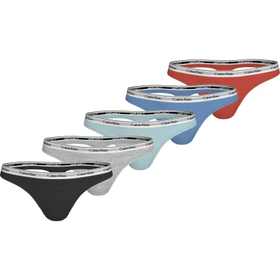 Abbildung von Calvin Klein Underwear Thong 5 PACK String, Damen, Größe: XS, Black/grey heather/sterling blue/glacier/molton
