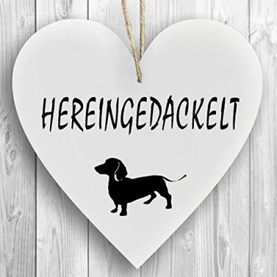 Abbildung von Herzschild Holzherz Holzschild 16 x cm Hereingedackelt weiß Dekoschild Wandschild Schild Holz Willkommen