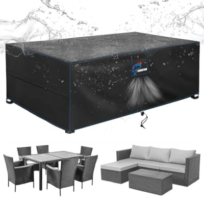 Abbildung von SIRUITON 170x94x70cm Gartenmöbel Abdeckung mit Belüftungsöffnungen, Wasserdicht, Winddicht, UV Beständiges, Schwerlast 420D Oxford Gewebe Schutzhülle für Gartentisch Sitzgruppe, Rechteckig Schwarz