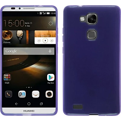 Abbildung von PhoneNatic Case kompatibel mit Huawei Ascend Mate 7 lila Silikon Hülle transparent + 2 Schutzfolien