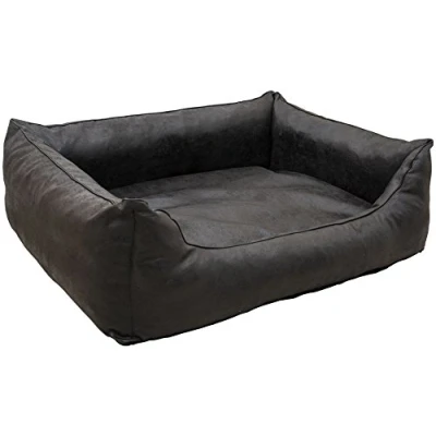Abbildung von CopcoPet Hundebett Emma in Wildlederoptik Hundekörbchen mit abnehmbarem, waschbarem Bezug Hundekissen erhöhten Rändern für kleine bis große Hunde (110 x 90 cm Antik Schwarz)