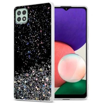 Abbildung von Cadorabo Hülle kompatibel mit Samsung Galaxy A22 5G Rundumschutz TPU Silikon Case Mädchen Glitzer Strass Design Slim Kratzfest Weiche Gummi Bling Schutzhülle für in Schwarz