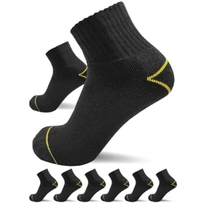 Abbildung von sogzz Arbeitssocken Quarter Socken Herren kurz 6 Paar Arbeit Sneaker halbhoch, Kurzsocken, 75% Baumwolle, Arbeitersocken z.B. für Arbeitsschuhe, Work Socks, 47 50, Schwarz/Schwarz