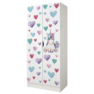 Abbildung von Leomark Weiß zweitüriger Kleiderschrank Roma funktionaler Schwebetürenschrank, Dim: 70 x 42,5 161,5 (H) cm, Schrank, Möbel für Kinder, UV Druck: Unicorn