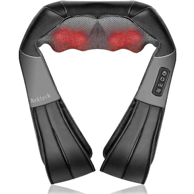 Abbildung von Nekteck Shiatsu Hals und Rücken Massager mit beruhigender Hitze, elektrische tiefe Gewebe 3D Kneten Massage Kissen für Schulter, Bein, Körper Muskel Schmerzlinderung, Haus, Büro Auto verwenden