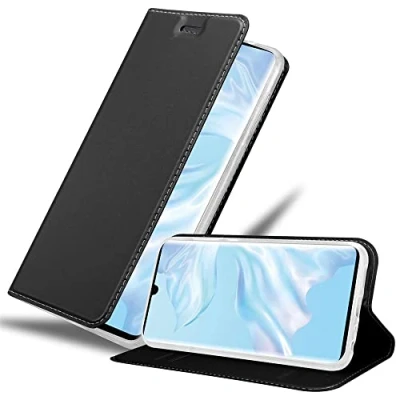 Abbildung von Cadorabo Hülle kompatibel mit Huawei P30 PRO aus Premium Kunst Leder Flip Klappbare Stoßfeste Magnetische [Standfunktion] [Kartenfächern] Cover für Tasche in Schwarz
