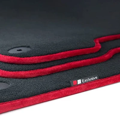 Abbildung von tuning art LX433 Luxury Line Fußmatten passend für Skoda Fabia 4 2021 , Bandeinfassung:Rot