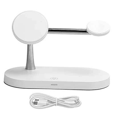 Abbildung von ciciglow Kabellose Ladestation, 5 in 1 Schnellladegerät Kabelloses Ladegerät 3 Stufen Einstellbares Licht Ladestation Kompatibel mit Telefon 12/IOS Ohrhörer/Uhr(Weiß)