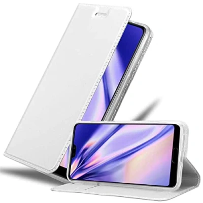 Abbildung von Cadorabo Hülle kompatibel mit Huawei P20 aus Premium Kunst Leder Flip Klappbare Stoßfeste Magnetische [Standfunktion] [Kartenfächern] Cover für Tasche in Silber
