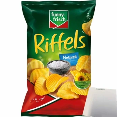 Abbildung von Funny Frisch Riffels Naturell Kartoffelchips (1x150g Packung) + usy Block
