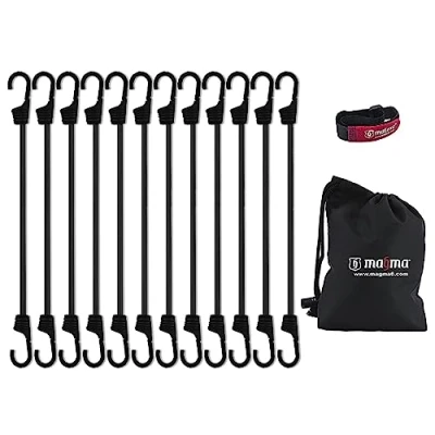 Abbildung von MAGMA Spanngummi 12er Set Robuster Schnellspanner Für Fahrrad, Auto, LKW, Anhänger &amp; Garten Expander zur Sicherung von Tarps, Ladung und Planen Camping, Militär Outdoor (30cm, Schwarz)