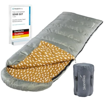 Abbildung von Skandika Deckenschlafsack Dundee Flanell, Reißverschluss links/rechts, Baumwolle, Camping, koppelbar, Doppelschlafsack, 3 Jahreszeiten, bis 20C, 220 x 80 cm