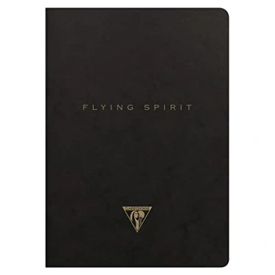 Abbildung von Clairefontaine 102536C Notizbuch / Kladde Flying Spirit liniert DIN A5 14,8x21cm, 48 Blatt, Velinpapier elfenbein 90g, Fadenbindung, mit Klappe, Schwarz, in Retro Designs sortiert, 1 Stück