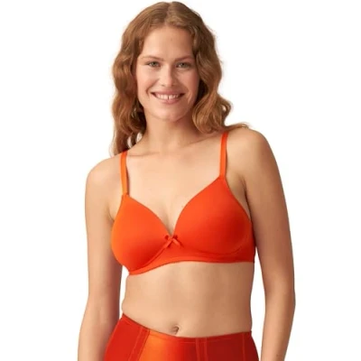 Abbildung von Naturana® Soft BH ohne Bügel mit Schale [Cup A D] Optimaler Sitz &amp; maximaler Halt Dank Schnittführung Breiten Trägern I T Shirt Damen bügellos 95 Orange Saffron B