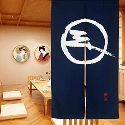 Abbildung von LIGICKY Japanische Gardinen Noren Lang Vorhänge Türvorhang Tapisseri für die Heimtextilien Raumteiler, Blau 85 x 150 cm (Zen)