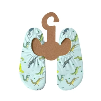 Abbildung von Slipstop Kinder Strandschuhe Anti Rutsch Ballett Schuhe Schwimmschuhe Urlaub Badeschuhe Pool Unisex Zagor hellgrün mit Krokodile, Größe 21 23