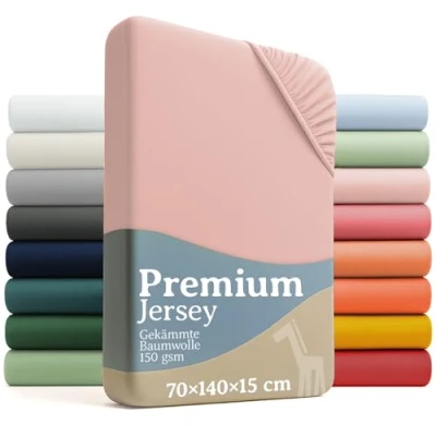 Abbildung von Laleni Premium Spannbettlaken 60/70 x 120/140 cm Babybett 2er Set OEKO TEX zertifiziertes Bettlaken 60x120 Kinderbett Kinderbettwäsche 70x140 100% Baumwolle Baby in Rosa