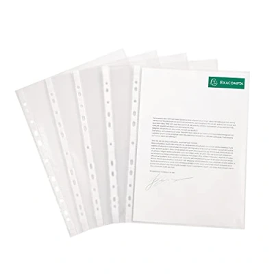 Abbildung von Exacompta 5000E 100er Pack PP Kunststoff Prospekthüllen Standard. für DIN A4 transparent glasklar oben offen Klarsichtfolie Plastikhülle Klarsichthülle ideal Ordner Ringbücher und Hefter
