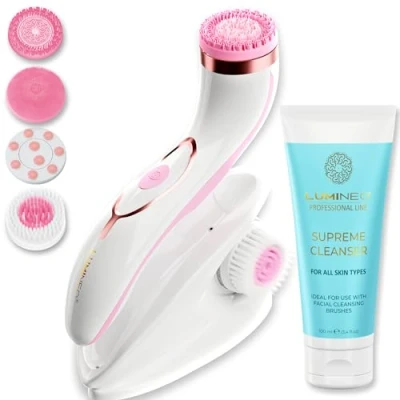 Abbildung von Lumineo brosse nettoyante pour le visage avec gel nettoyant, électrique USB un nettoyage en douceur et profondeur (PRO rose (peau normale))
