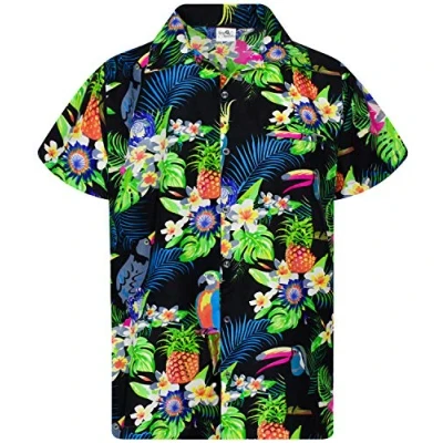 Abbildung von King Kameha Funky Hawaii Hemd, Herren, Kurzarm, Parrot Cockatoo, Schwarz, XL